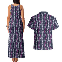 Pikake Maile Tiare Lei Couples Matching Tank Maxi Dress and Hawaiian Shirt Poni Lauhala Pattern