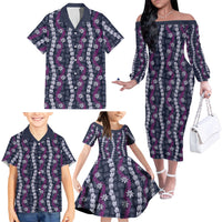 Pikake Maile Tiare Lei Family Matching Off The Shoulder Long Sleeve Dress and Hawaiian Shirt Poni Lauhala Pattern LT01 - Polynesian Pride