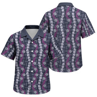Pikake Maile Tiare Lei Family Matching Off The Shoulder Long Sleeve Dress and Hawaiian Shirt Poni Lauhala Pattern LT01 Son's Shirt Purple - Polynesian Pride