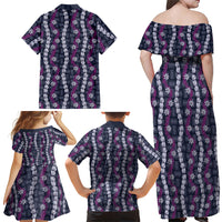 Pikake Maile Tiare Lei Family Matching Off Shoulder Maxi Dress and Hawaiian Shirt Poni Lauhala Pattern LT01 Mom's Dress Purple - Polynesian Pride