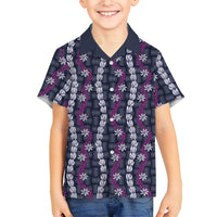 Pikake Maile Tiare Lei Family Matching Off Shoulder Short Dress and Hawaiian Shirt Poni Lauhala Pattern