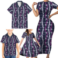 Pikake Maile Tiare Lei Family Matching Short Sleeve Bodycon Dress and Hawaiian Shirt Poni Lauhala Pattern LT01 - Polynesian Pride