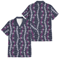 Pikake Maile Tiare Lei Family Matching Tank Maxi Dress and Hawaiian Shirt Poni Lauhala Pattern LT01 Dad's Shirt - Short Sleeve Purple - Polynesian Pride