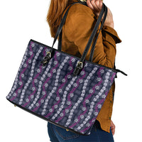 Pikake Maile Tiare Lei Leather Tote Bag Poni Lauhala Pattern