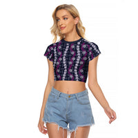 Pikake Maile Tiare Lei Raglan Cropped T Shirt Poni Lauhala Pattern