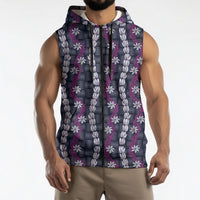 Pikake Maile Tiare Lei Sleeveless Zip Hoodie Poni Lauhala Pattern