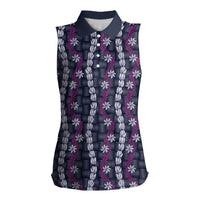 Pikake Maile Tiare Lei Women Sleeveless Polo Shirt Poni Lauhala Pattern