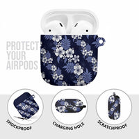 Hawaiian Hibiscus Tribal Floral Blue AirPods Case Polynesian Tapa Pattern - Polynesian Pride