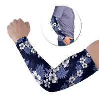 Hawaiian Hibiscus Tribal Floral Blue Arm Sleeves Polynesian Tapa Pattern - Polynesian Pride