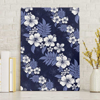 Hawaiian Hibiscus Tribal Floral Blue Canvas Wall Art Polynesian Tapa Pattern - Polynesian Pride