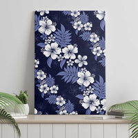 Hawaiian Hibiscus Tribal Floral Blue Canvas Wall Art Polynesian Tapa Pattern - Polynesian Pride
