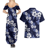 Hawaiian Hibiscus Tribal Floral Blue Couples Matching Summer Maxi Dress and Hawaiian Shirt Polynesian Tapa Pattern - Polynesian Pride