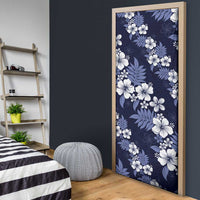 Hawaiian Hibiscus Tribal Floral Blue Door Cover Polynesian Tapa Pattern - Polynesian Pride
