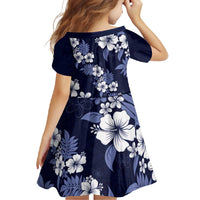 Hawaiian Hibiscus Tribal Floral Blue Family Matching Long Sleeve Bodycon Dress and Hawaiian Shirt Polynesian Tapa Pattern - Polynesian Pride