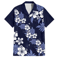 Hawaiian Hibiscus Tribal Floral Blue Family Matching Long Sleeve Bodycon Dress and Hawaiian Shirt Polynesian Tapa Pattern - Polynesian Pride