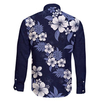 Hawaiian Hibiscus Tribal Floral Blue Family Matching Long Sleeve Bodycon Dress and Hawaiian Shirt Polynesian Tapa Pattern - Polynesian Pride