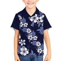 Hawaiian Hibiscus Tribal Floral Blue Family Matching Long Sleeve Bodycon Dress and Hawaiian Shirt Polynesian Tapa Pattern - Polynesian Pride