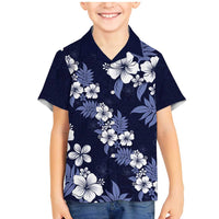 Hawaiian Hibiscus Tribal Floral Blue Family Matching Mermaid Dress and Hawaiian Shirt Polynesian Tapa Pattern - Polynesian Pride
