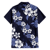 Hawaiian Hibiscus Tribal Floral Blue Family Matching Off Shoulder Short Dress and Hawaiian Shirt Polynesian Tapa Pattern - Polynesian Pride