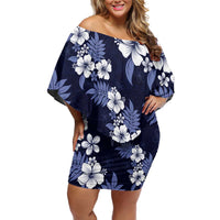 Hawaiian Hibiscus Tribal Floral Blue Family Matching Off Shoulder Short Dress and Hawaiian Shirt Polynesian Tapa Pattern - Polynesian Pride