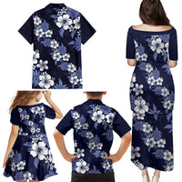 Hawaiian Hibiscus Tribal Floral Blue Family Matching Puletasi and Hawaiian Shirt Polynesian Tapa Pattern - Polynesian Pride