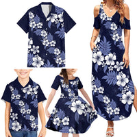 Hawaiian Hibiscus Tribal Floral Blue Family Matching Summer Maxi Dress and Hawaiian Shirt Polynesian Tapa Pattern - Polynesian Pride