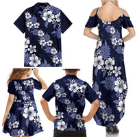 Hawaiian Hibiscus Tribal Floral Blue Family Matching Summer Maxi Dress and Hawaiian Shirt Polynesian Tapa Pattern - Polynesian Pride