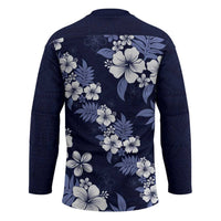 Hawaiian Hibiscus Tribal Floral Blue Hockey Jersey Polynesian Tapa Pattern LT01 - Polynesian Pride