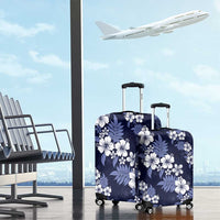 Hawaiian Hibiscus Tribal Floral Blue Luggage Cover Polynesian Tapa Pattern - Polynesian Pride