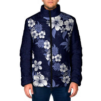 Hawaiian Hibiscus Tribal Floral Blue Padded Jacket Polynesian Tapa Pattern - Polynesian Pride