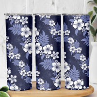 Hawaiian Hibiscus Tribal Floral Blue Skinny Tumbler Polynesian Tapa Pattern LT01 - Polynesian Pride