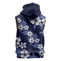 Hawaiian Hibiscus Tribal Floral Blue Sleeveless Hoodie Polynesian Tapa Pattern - Polynesian Pride