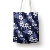 Hawaiian Hibiscus Tribal Floral Blue Tote Bag Polynesian Tapa Pattern - Polynesian Pride