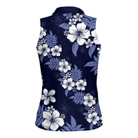 Hawaiian Hibiscus Tribal Floral Blue Women Sleeveless Polo Shirt Polynesian Tapa Pattern - Polynesian Pride