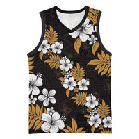 Hawaiian Hibiscus Tribal Floral Brown Basketball Jersey Polynesian Tapa Pattern - Polynesian Pride