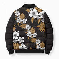 Hawaiian Hibiscus Tribal Floral Brown Bomber Puffer Jacket Polynesian Tapa Pattern - Polynesian Pride