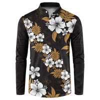 Hawaiian Hibiscus Tribal Floral Brown Button Sweatshirt Polynesian Tapa Pattern - Polynesian Pride