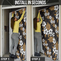 Hawaiian Hibiscus Tribal Floral Brown Door Cover Polynesian Tapa Pattern - Polynesian Pride