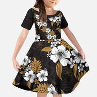 Hawaiian Hibiscus Tribal Floral Brown Family Matching Off The Shoulder Long Sleeve Dress and Hawaiian Shirt Polynesian Tapa Pattern - Polynesian Pride