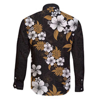 Hawaiian Hibiscus Tribal Floral Brown Family Matching Off The Shoulder Long Sleeve Dress and Hawaiian Shirt Polynesian Tapa Pattern - Polynesian Pride