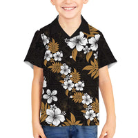 Hawaiian Hibiscus Tribal Floral Brown Family Matching Off The Shoulder Long Sleeve Dress and Hawaiian Shirt Polynesian Tapa Pattern - Polynesian Pride