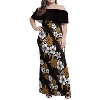 Hawaiian Hibiscus Tribal Floral Brown Family Matching Off Shoulder Maxi Dress and Hawaiian Shirt Polynesian Tapa Pattern - Polynesian Pride