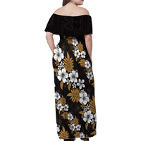 Hawaiian Hibiscus Tribal Floral Brown Family Matching Off Shoulder Maxi Dress and Hawaiian Shirt Polynesian Tapa Pattern - Polynesian Pride