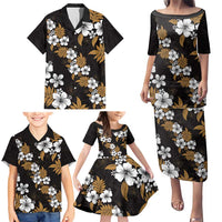 Hawaiian Hibiscus Tribal Floral Brown Family Matching Puletasi and Hawaiian Shirt Polynesian Tapa Pattern - Polynesian Pride