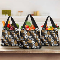 Hawaiian Hibiscus Tribal Floral Brown Grocery Bag Polynesian Tapa Pattern - Polynesian Pride