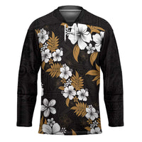 Hawaiian Hibiscus Tribal Floral Brown Hockey Jersey Polynesian Tapa Pattern - Polynesian Pride