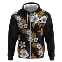 Hawaiian Hibiscus Tribal Floral Brown Hoodie Polynesian Tapa Pattern LT01 Zip Hoodie Brown - Polynesian Pride