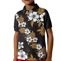 Hawaiian Hibiscus Tribal Floral Brown Kid Polo Shirt Polynesian Tapa Pattern - Polynesian Pride
