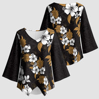 Hawaiian Hibiscus Tribal Floral Brown Kimono Sleeve Blouse Polynesian Tapa Pattern - Polynesian Pride