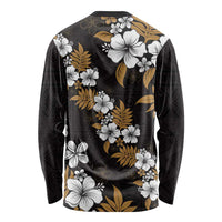 Hawaiian Hibiscus Tribal Floral Brown Long Sleeve Shirt Polynesian Tapa Pattern - Polynesian Pride